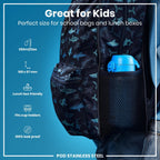 Blue stainless steel water bottle by ION8, 400ml capacity, leak-proof design, durable steel construction for on-the-go hydration.