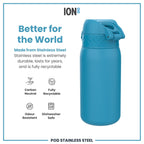 Blue 400ml stainless steel water bottle by ION8, leak-proof design, durable stainless steel construction, ideal for hydration on the go.