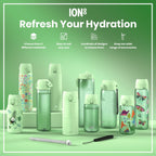 ION8 stainless steel water bottle with dinosaur design, 400ml leak-proof, durable steel water bottle for kids and adults