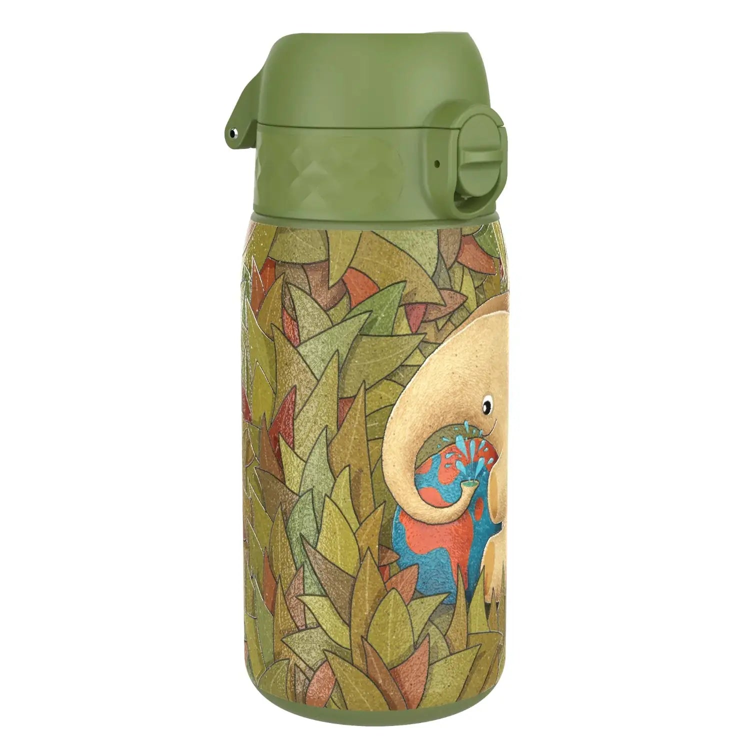ION8 stainless steel leak-proof water bottle with elephant design, 400ml (13oz) capacity, durable and portable for everyday use.