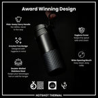 Black insulated steel travel mug by ION8, 360ml capacity, featuring a sleek design and secure lid for hot and cold beverages.