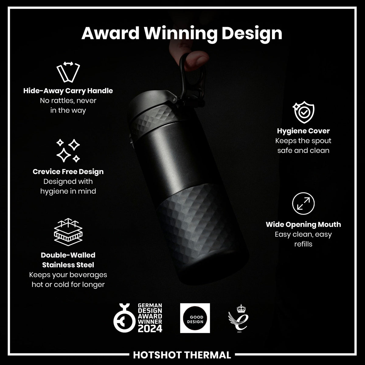 Black insulated steel travel mug by ION8, 360ml capacity, featuring a sleek design and secure lid for hot and cold beverages.