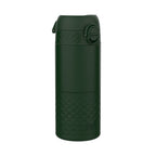 Dark green ION8 insulated steel travel mug with 360ml capacity, featuring a spill-proof lid and sleek design.