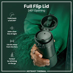 Dark green ION8 insulated steel travel mug with 360ml capacity, featuring a sleek design and spill-proof lid.