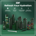 Dark green ION8 insulated steel travel mug with 360ml capacity, featuring a sleek design and secure lid for on-the-go use.