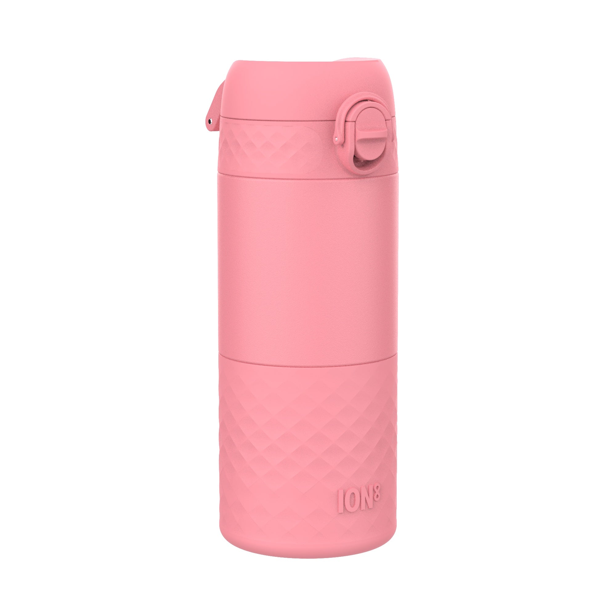 ION8 insulated steel travel mug with rose bloom design, 360ml capacity, featuring a spill-proof lid and sleek, durable construction.