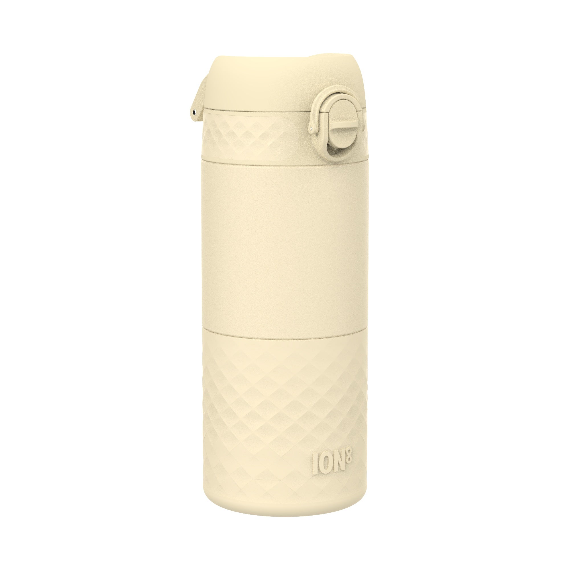 Ion8 insulated steel travel mug in tuberose color, 360ml capacity, with a sleek design and secure lid for hot and cold beverages.