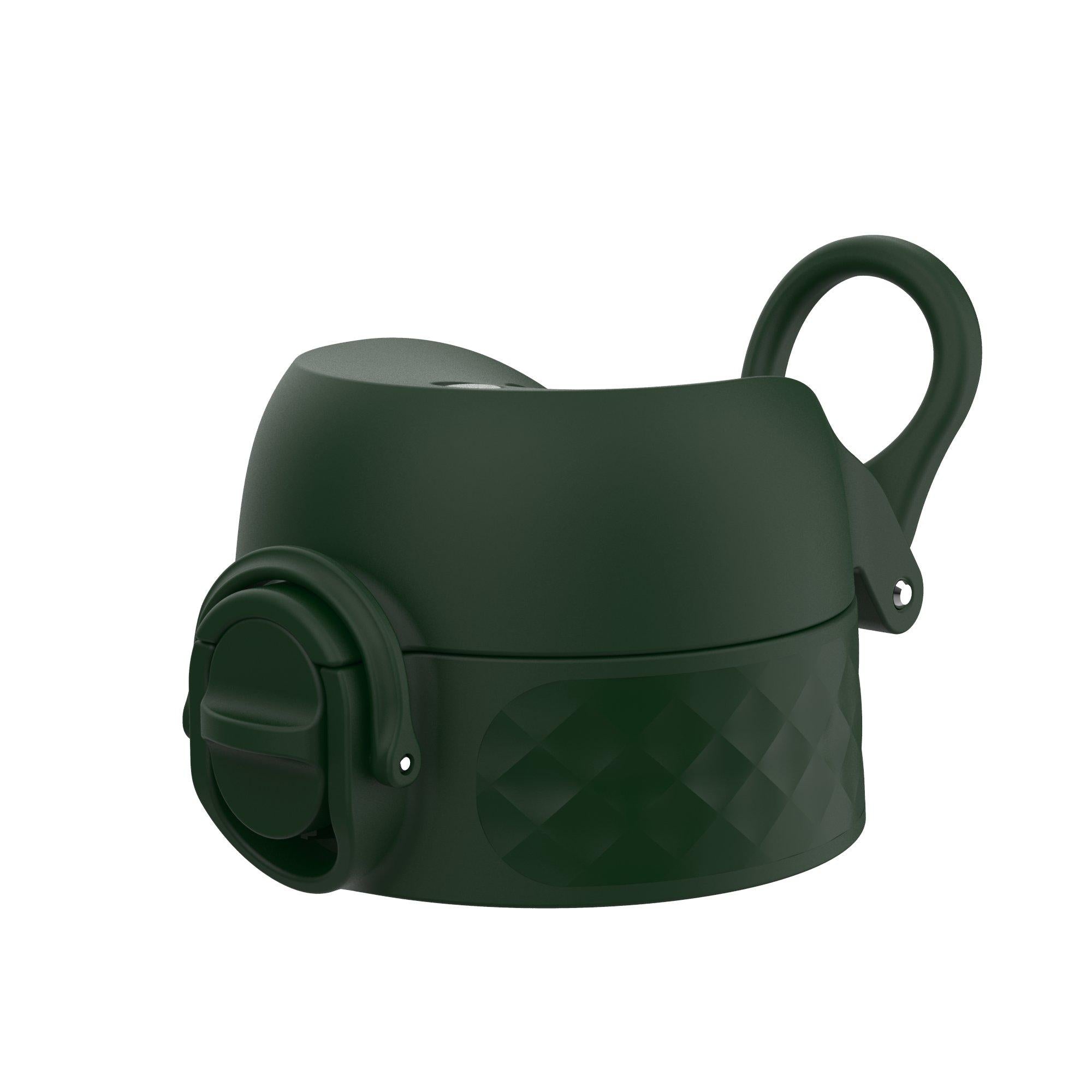 Dark green leak-proof water bottle replacement lid for ION8 small/medium bottles, part of Xtras & Add-Ons collection.