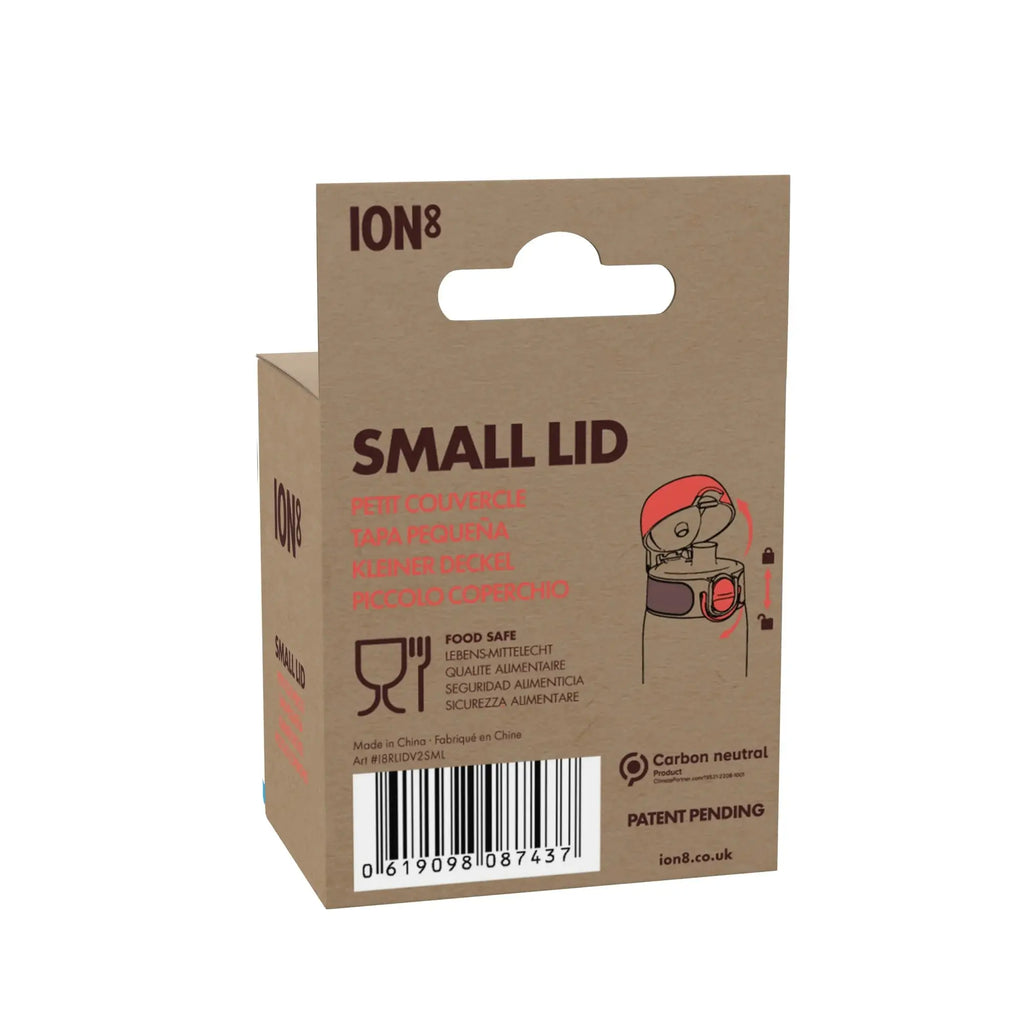 Black ION8 leak-proof water bottle replacement lid for small and medium bottles, designed for secure, spill-proof drinking.