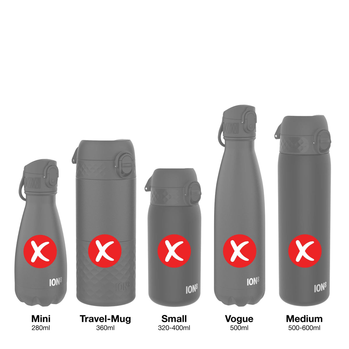 Grey leak-proof water bottle replacement lid for large ION8 bottles, part of Xtras & Add-Ons collection.