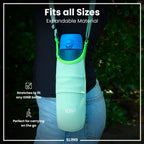 Green lightweight sling bottle bag from ION8, designed for convenient carrying of bottles and essentials.