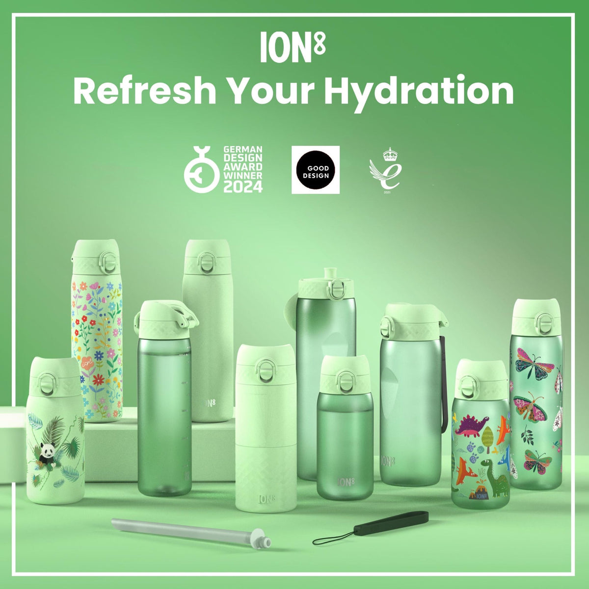 Green lightweight sling bottle bag by ION8, compact and versatile for carrying drinks and essentials on the go.
