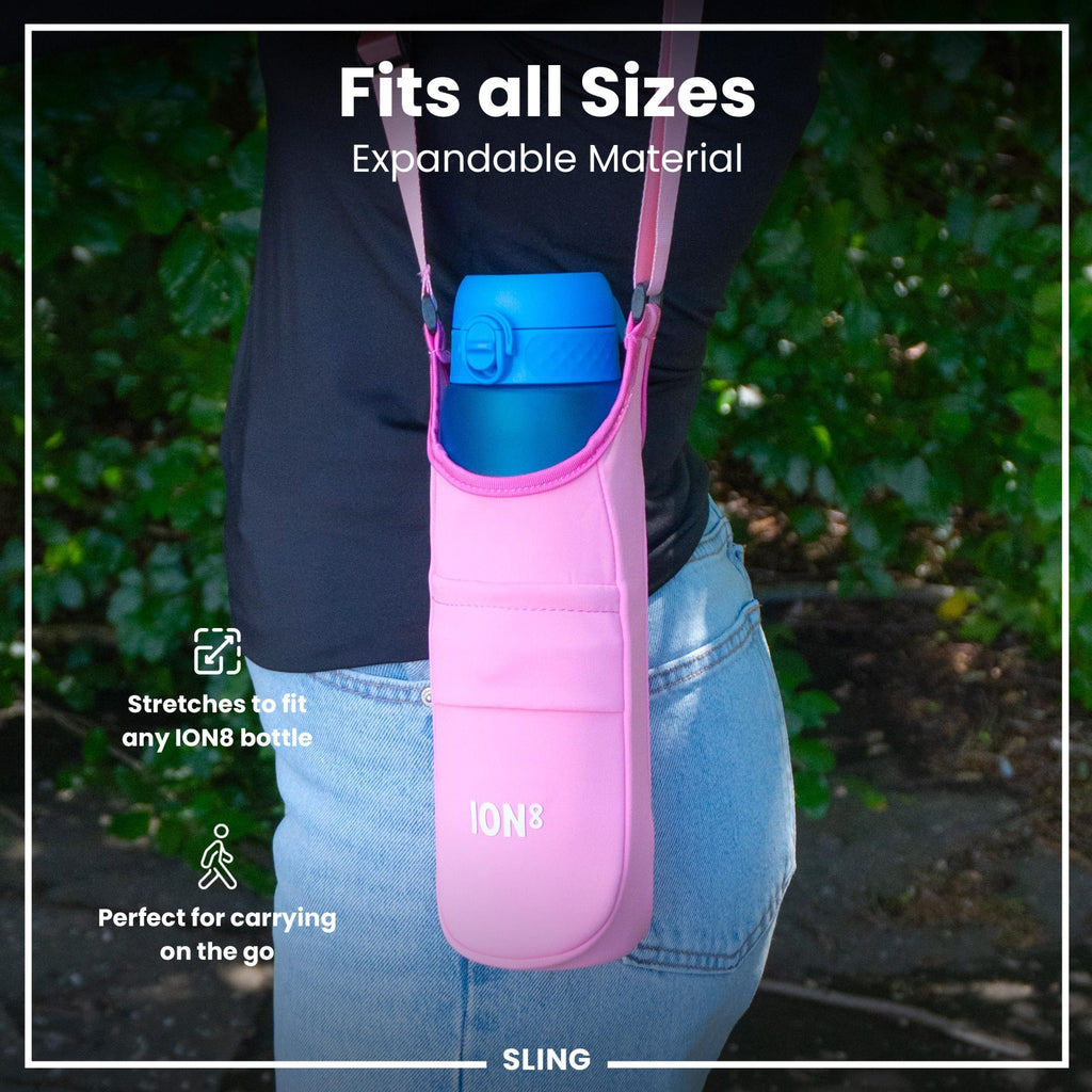 Pink lightweight sling bottle bag from ION8's Xtras & Add-Ons collection, designed for convenient carrying.