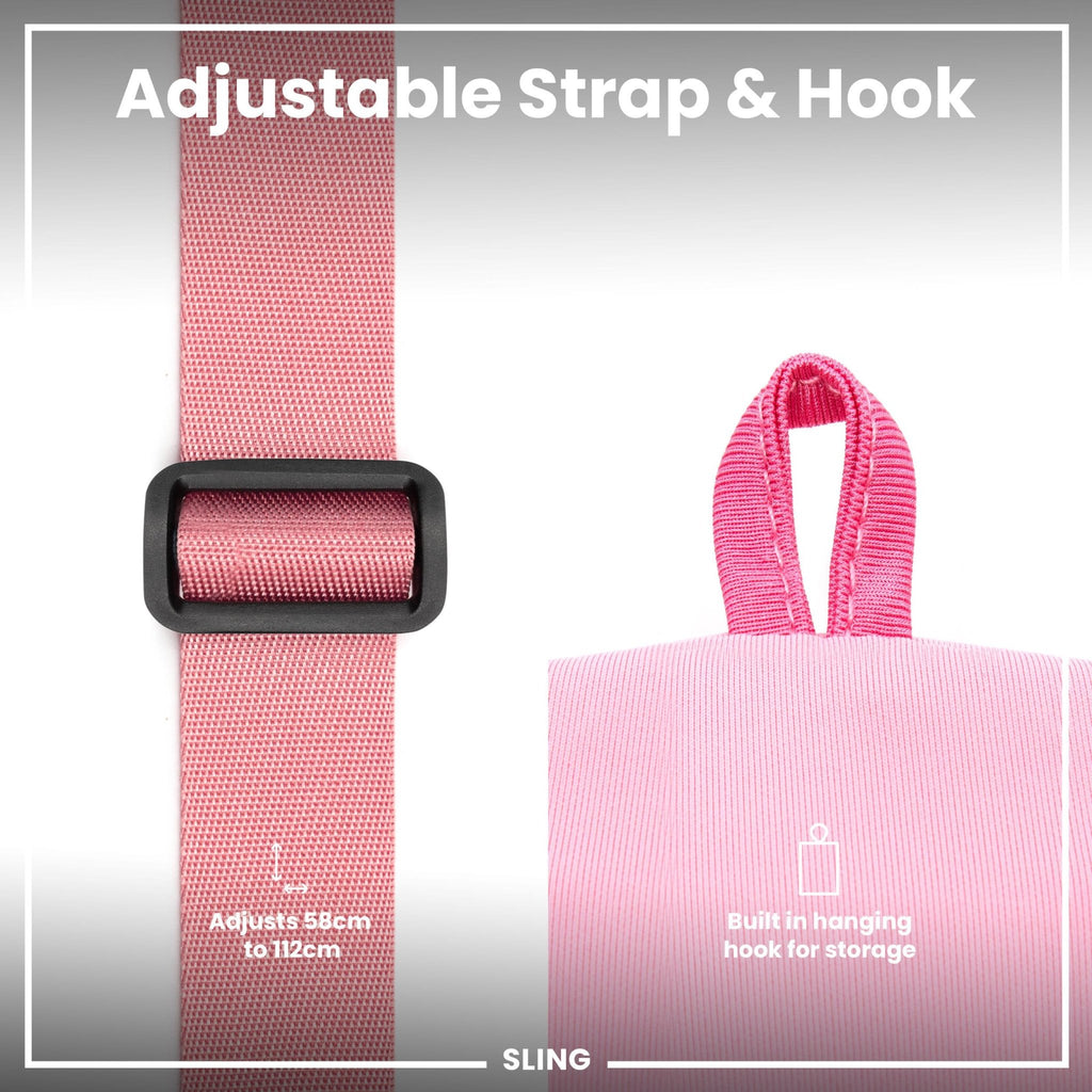 Pink lightweight sling bottle bag from ION8, designed for convenient carrying of bottles with a compact, stylish look.