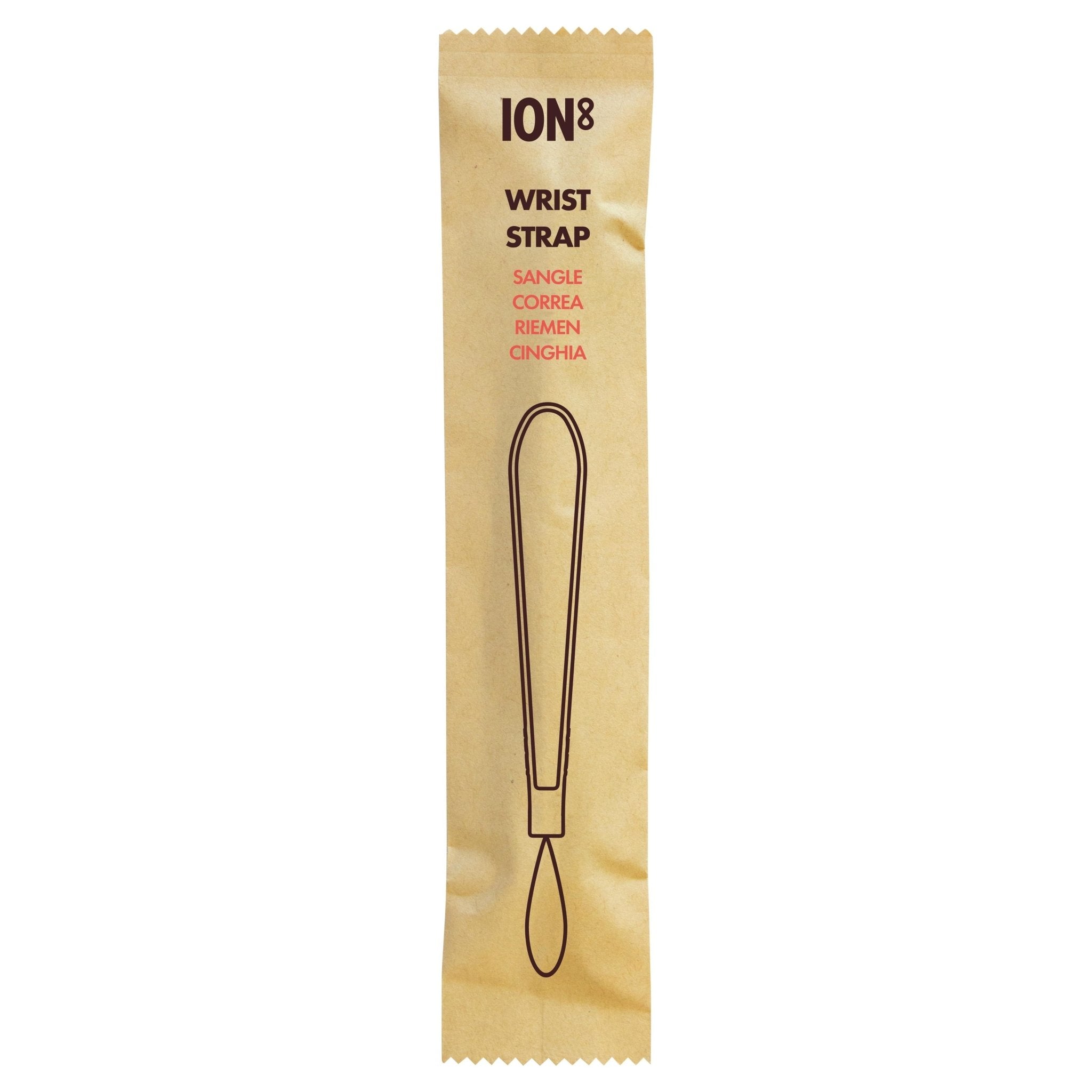 Black wrist strap add-on for ION8 bottles and mugs, featuring a strap handle for easy carrying and secure grip.