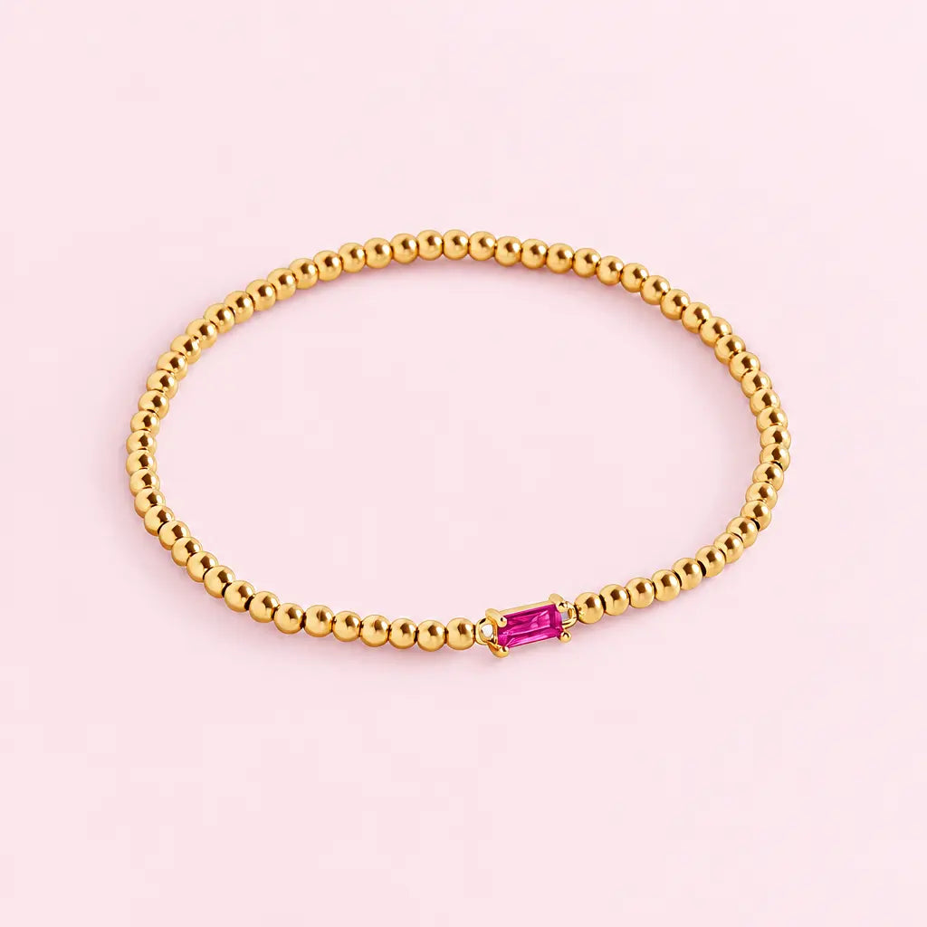 Gold Beaded Birthstone Bracelet