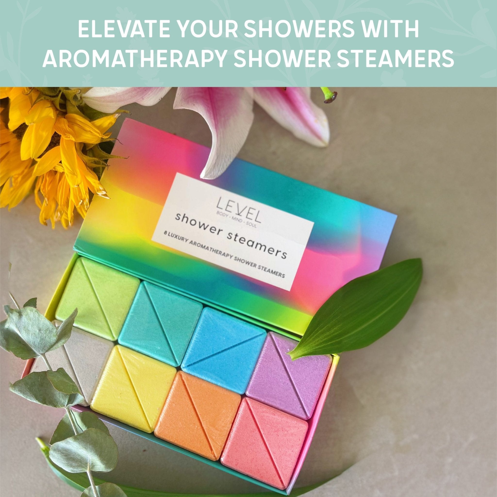 SMUG Energising Shower Steamers set displayed in a bathroom, designed to enhance shower experience with invigorating scents.