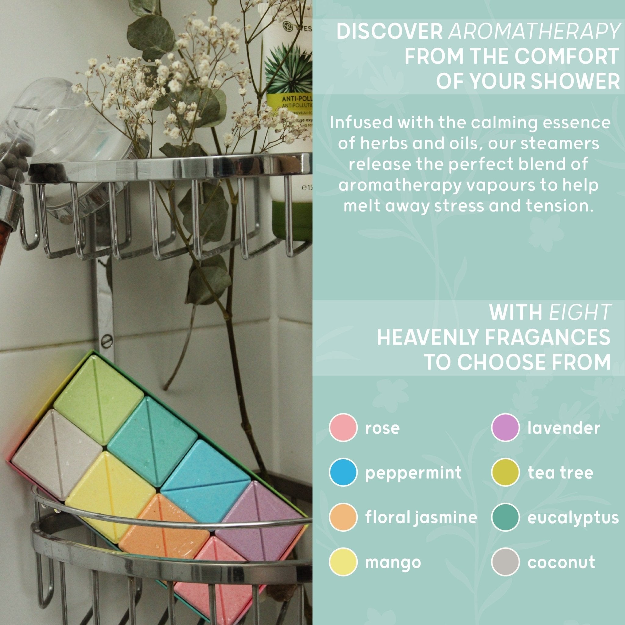SMUG energising shower steamers with vibrant colors, designed to enhance your shower experience with invigorating scents.