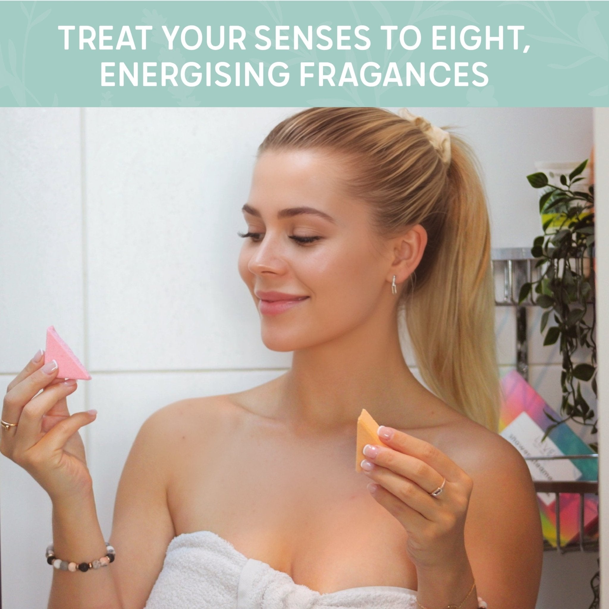 SMUG Energising Shower Steamers releasing steam and fragrance in a bathroom setting for a refreshing shower experience.