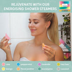 SMUG Energising Shower Steamer Set with two aromatic steamers shown, featuring natural ingredients for a refreshing shower experience.