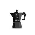 Black Bialetti Moka Express Exclusive 3-cup stovetop coffee maker by Brew Italia with a sleek handle and classic design.