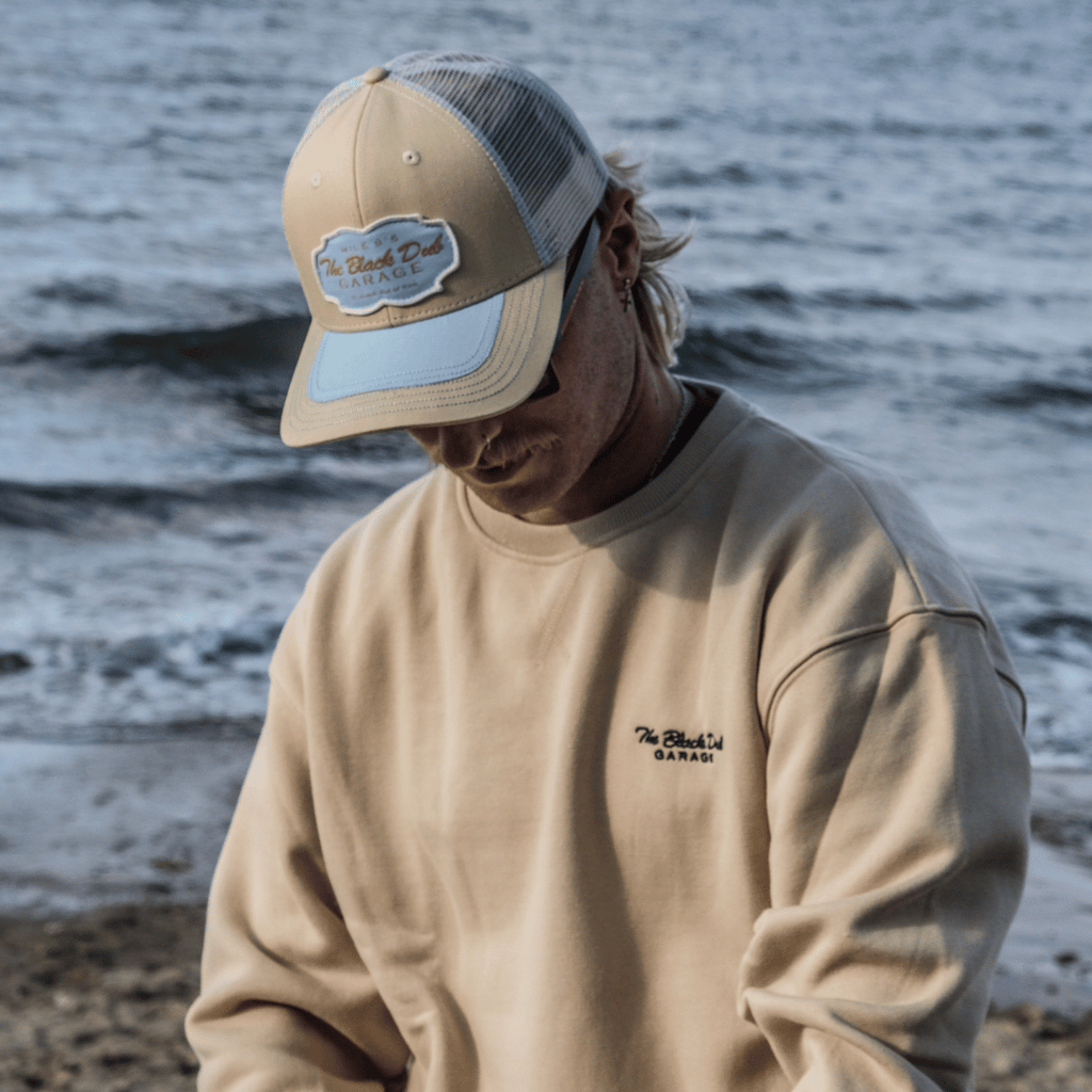 Beige & Sky Blue Black Dub Garage Trucker Hat