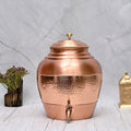 Handcrafted pure copper water pot with round half-hammered finish, traditional Ayurvedic copper dispenser for drinking water.
