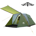 HikeWare Night Cat 3-person pop-up cabin tent with porch, white fabric, and mesh windows for outdoor camping.