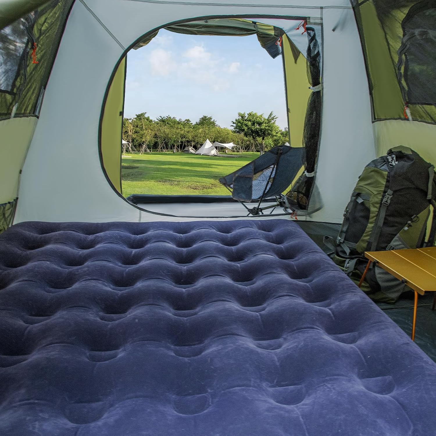 HikeWare Night Cat 3-person pop-up cabin tent with porch, featuring spacious design and durable fabric for outdoor camping.