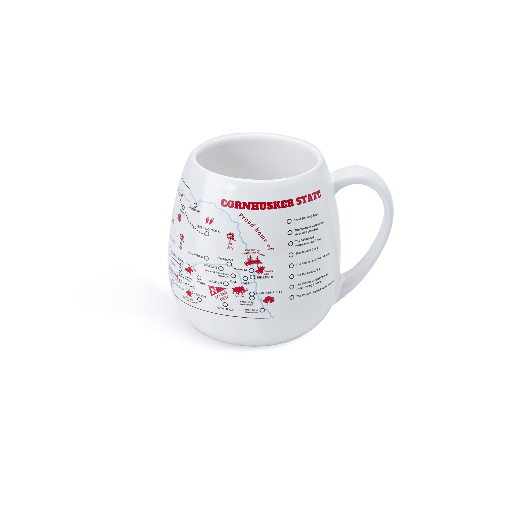 Color-in Nebraska map travel mug by Trouvaille, featuring a detailed outline of Nebraska for coloring and personalization.
