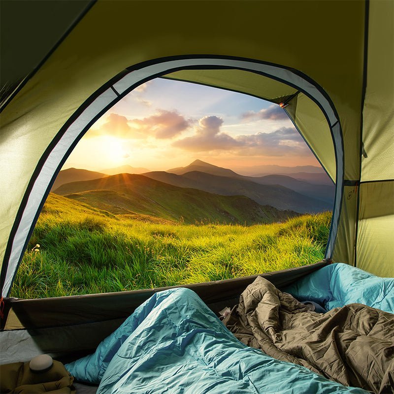 HikeWare Night Cat 3-4 person double-layer tent set up outdoors, showing its durable fabric and spacious design for camping.