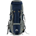 Navy blue 70L HikeWare Night Cat hiking backpack with internal frame and adjustable straps for outdoor adventure.