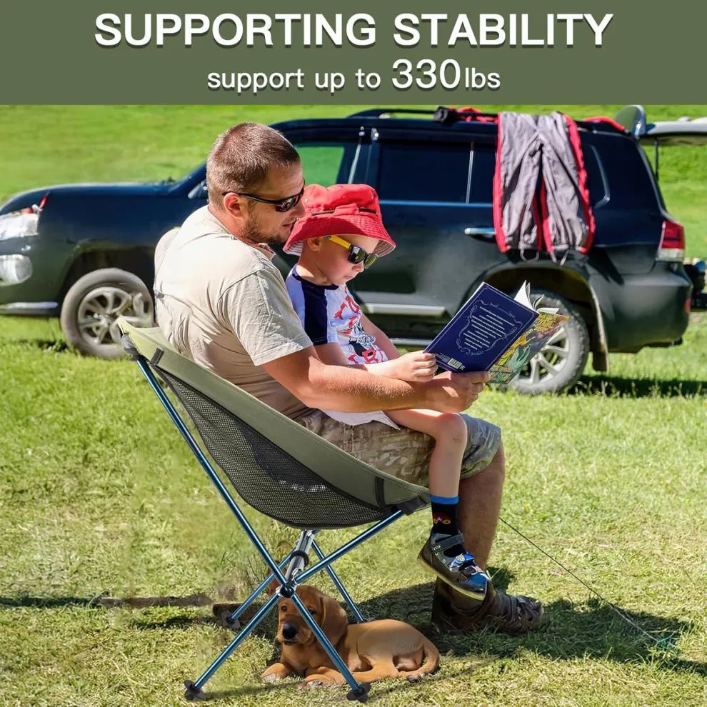 HikeWare Night Cat camping chair with sturdy support for up to 330 lbs, lightweight and portable for outdoor camping and backpacking.