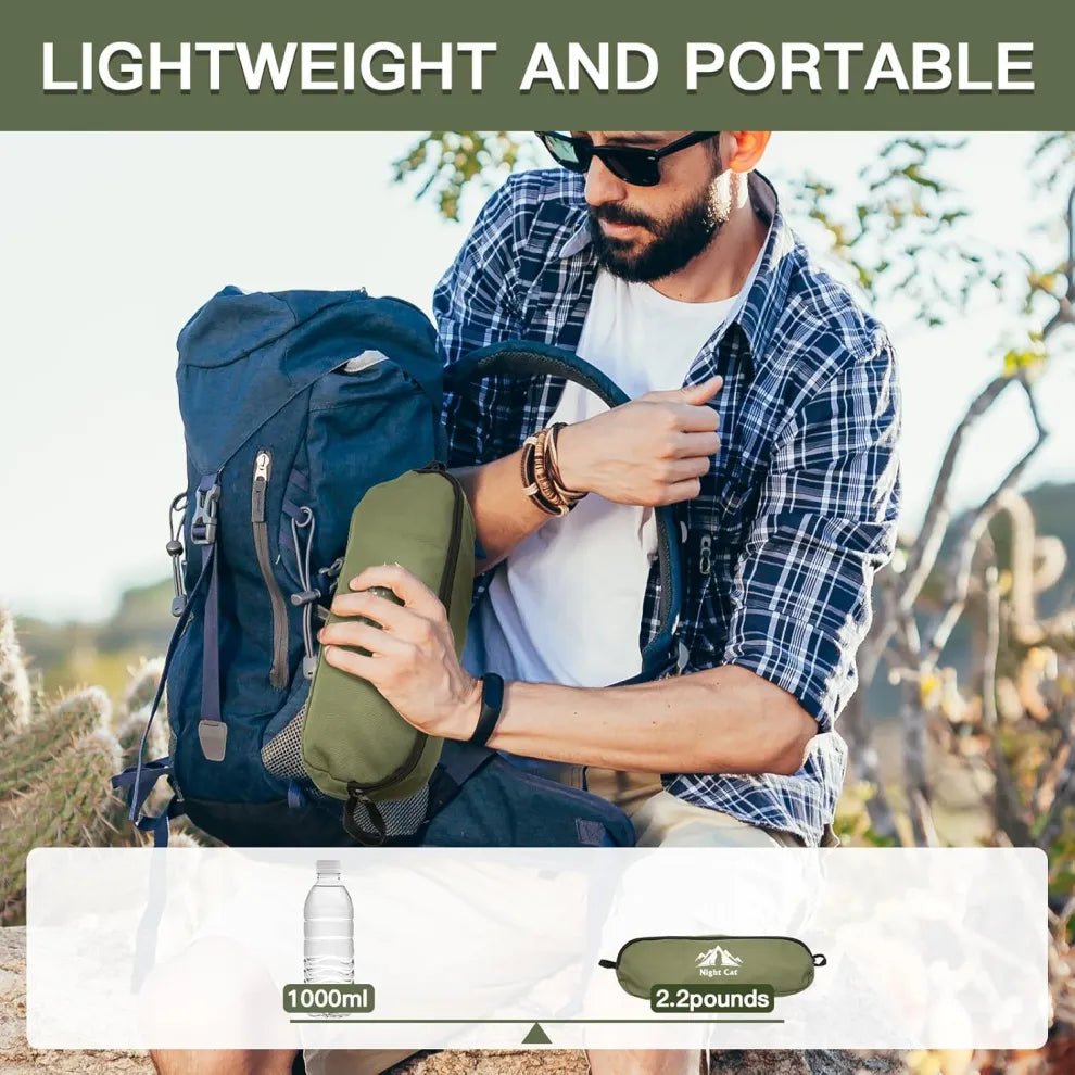 Lightweight HikeWare Night Cat camping chair with a portable and foldable design, ideal for backpacking and outdoor camping.