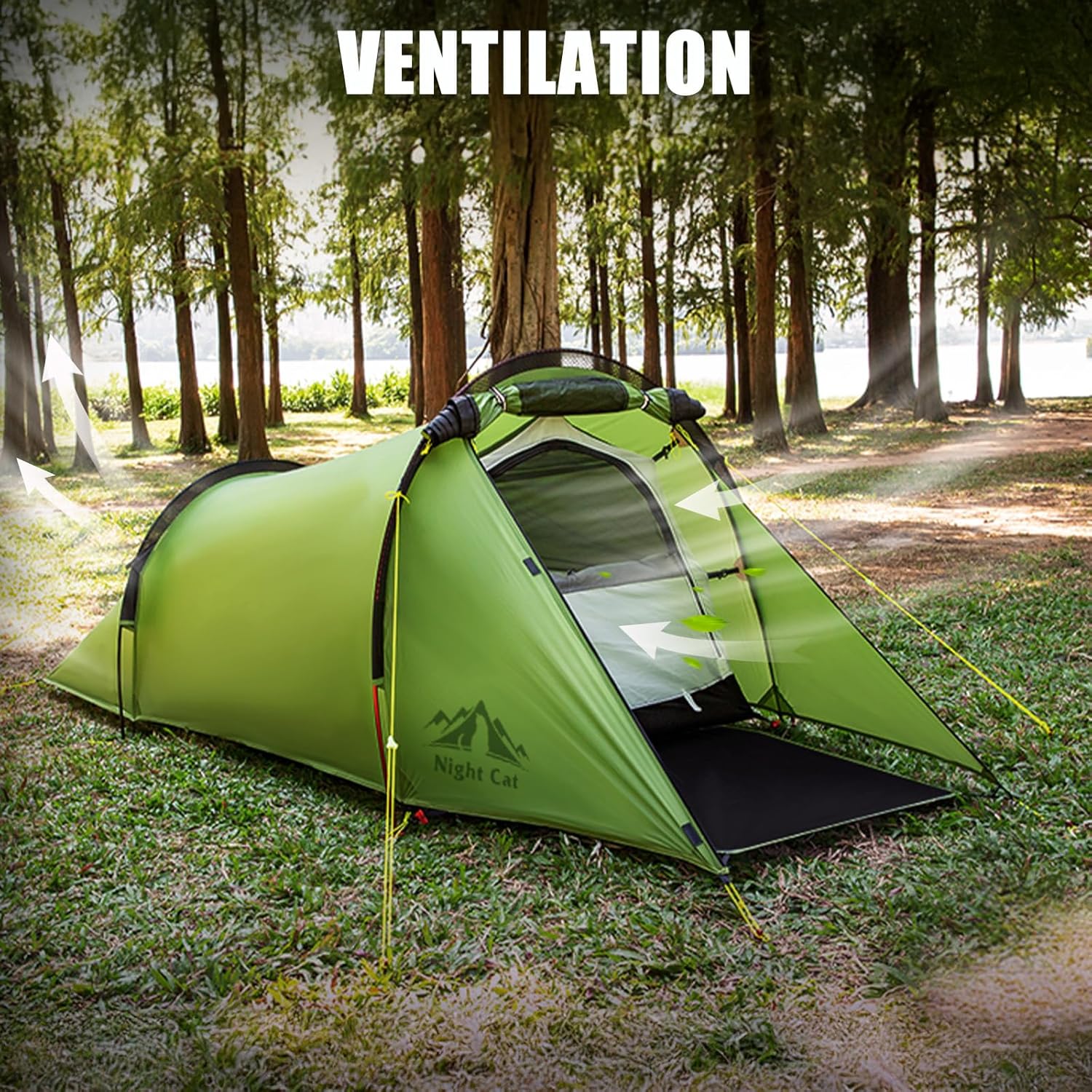 HikeWare Night Cat ultralight tunnel tent with ventilation system, waterproof 1.5kg lightweight camping shelter for one person