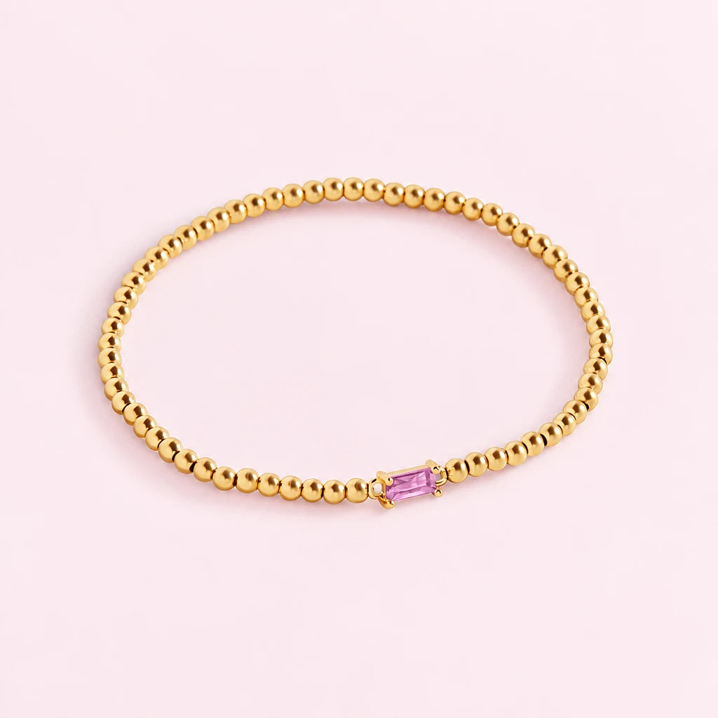 Gold Beaded Birthstone Bracelet