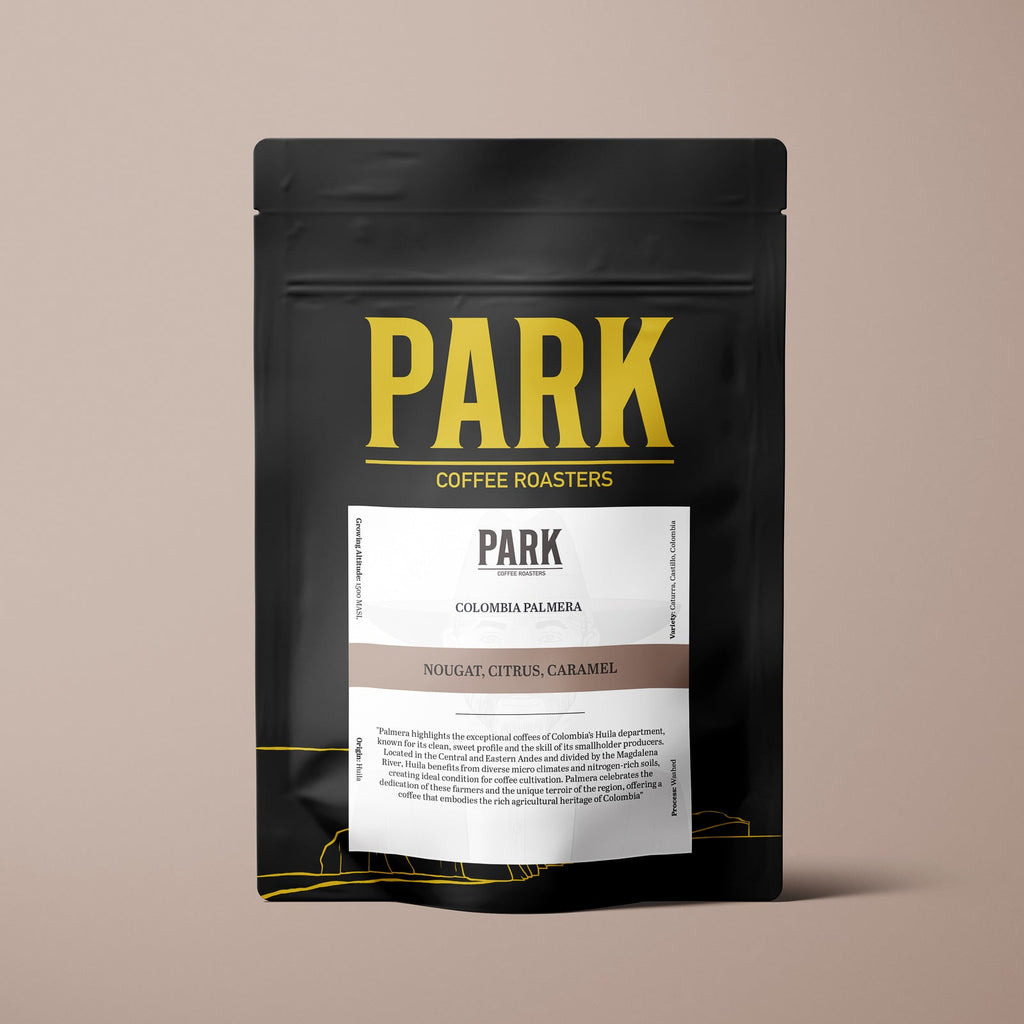 Roasted Park Coffee Palmera coffee beans in a burlap sack, highlighting the rich, aromatic roasted coffee product.
