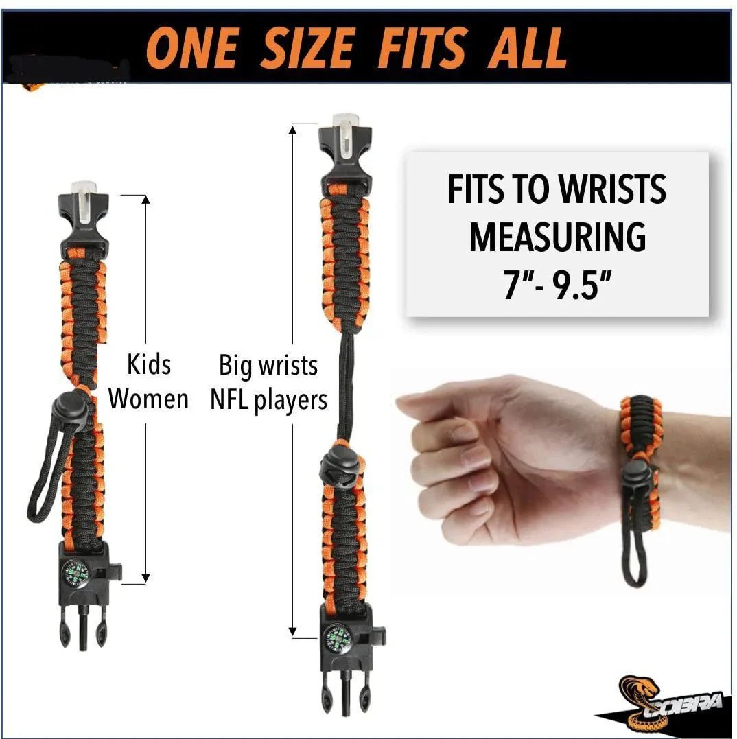 HikeWare parachute cord survival bracelet with adjustable strap and multiple knots, designed for outdoor and emergency use.