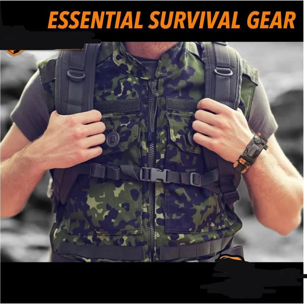 HikeWare parachute cord survival bracelet with adjustable strap and multiple knots, designed for outdoor survival and camping.