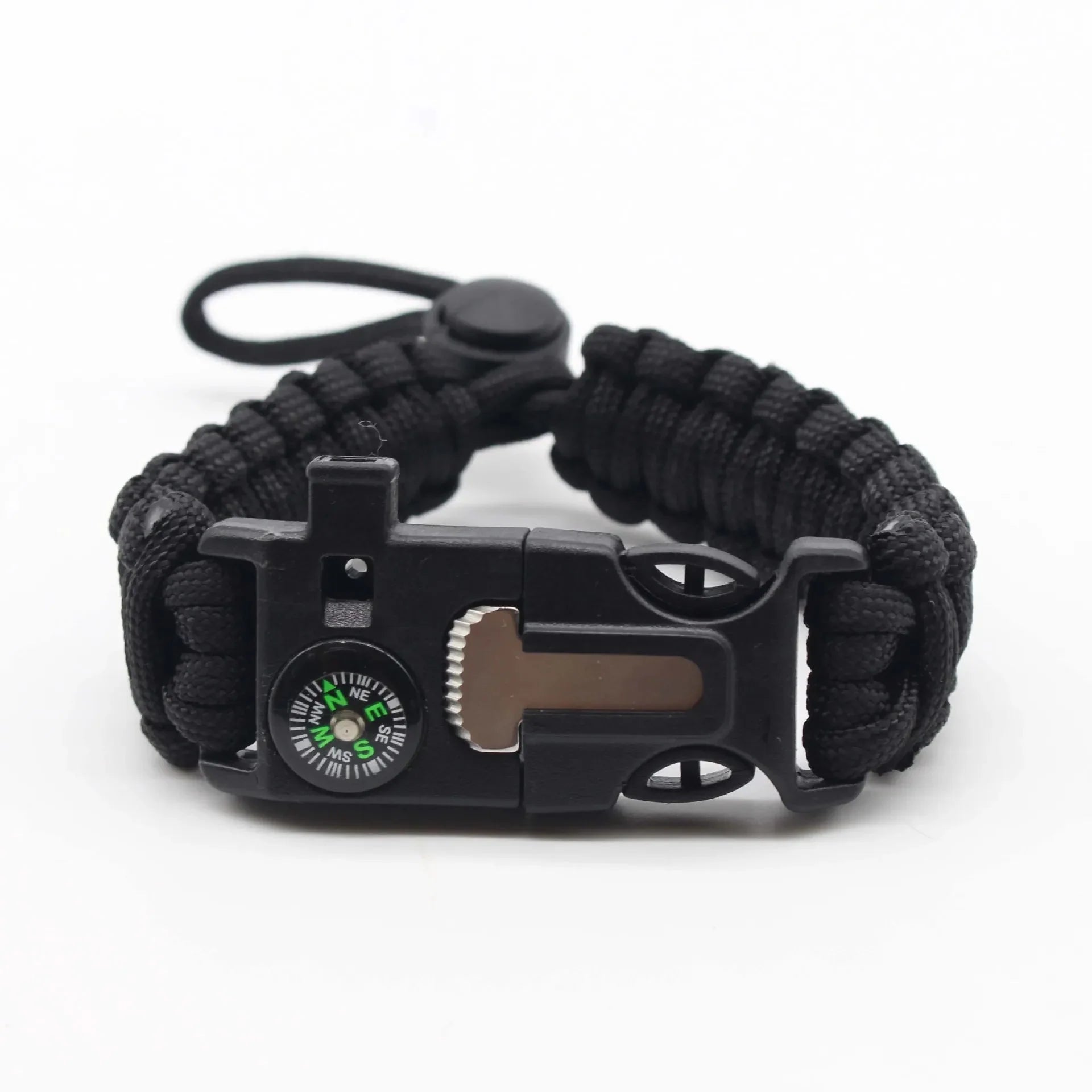 HikeWare parachute cord survival bracelet with adjustable strap and multiple knots, designed for outdoor survival and adventure.