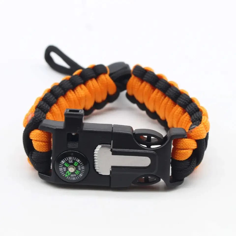 HikeWare parachute cord survival bracelet with adjustable clasp, featuring durable paracord and practical outdoor gear design.