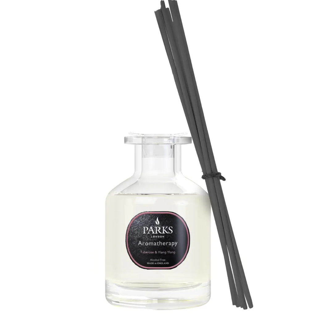Parks Candles Tuberose & Ylang Ylang reed diffuser 100ml with elegant glass bottle and natural reed sticks for home fragrance.