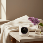 Lilac scent candle in a 220g Parks Candles container, with a soft purple color and a simple, elegant design.