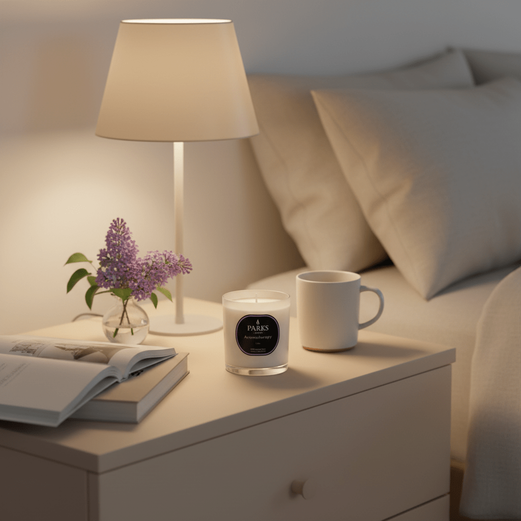 Lilac scented candle from Parks Candles, 220g, with a soft purple wax and a calming floral aroma.