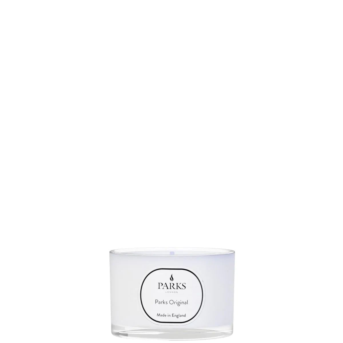 Parks Candles Original Candle 70g with a simple glass jar and white wax, showcasing a minimalist design.