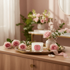 Rose Travel Candle by Parks Candles, 70g, featuring a pink rose design and a white ceramic holder, perfect for travel and home use.