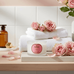 Parks Candles Rose Travel Candle 70g featuring a pink rose design, perfect for portable floral-scented candle decor.