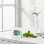 Travel candle by Parks Candles featuring vetiver and peppermint, 70g, with a sleek container and natural wax appearance.