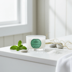 Parks Candles Vetiver and Peppermint travel candle in 70g glass jar, with a natural scent and decorative label.