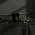 Parks Candles Vetiver, Basil & Mint 180g candle with natural wax and herbal scent, shown in a clear glass holder.